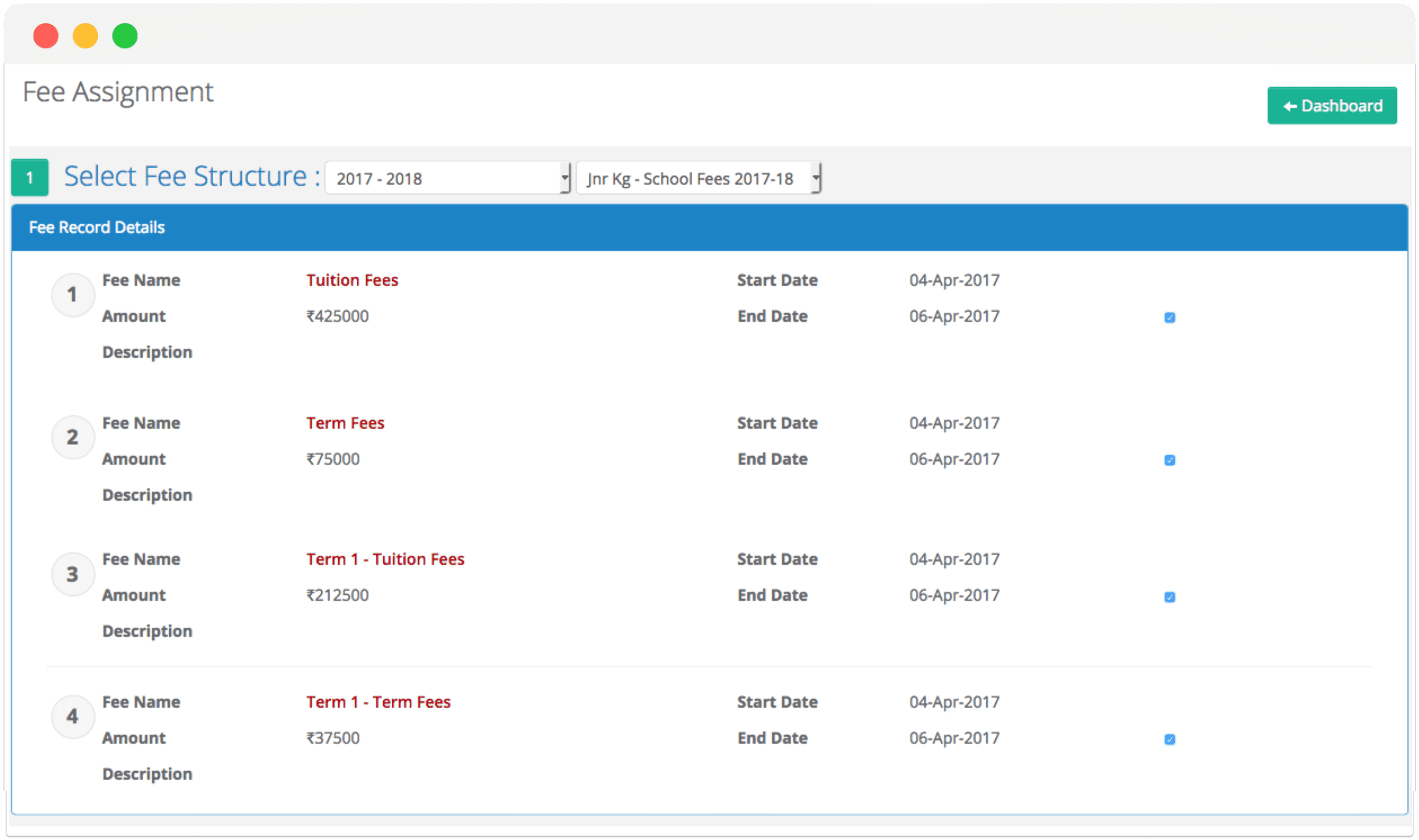 create fee templates and assign them to students